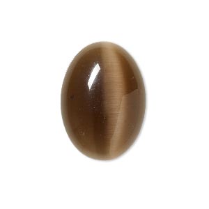 Cabochon, cat&#39;s eye glass (fiber optic glass), brown, 25x18mm calibrated oval, quality grade. Sold per pkg of 4.