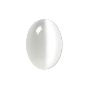 Cabochon, cat&#39;s eye glass (fiber optic glass), white, 25x18mm calibrated oval, quality grade. Sold per pkg of 4.