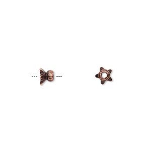 Bead cap, antique copper-finished &quot;pewter&quot; (zinc-based alloy), 4.5x3mm star, fits 4-6mm bead. Sold per pkg of 24.