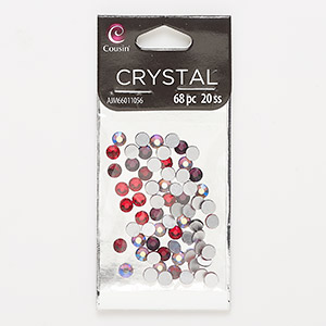 Flat back mix, flat back, glass, mixed colors, 4.6-4.8mm faceted round, SS20. Sold per pkg of 68.