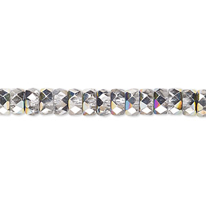 Bead, Czech fire-polished glass, clear vitrail, 6x3mm faceted rondelle. Sold per 15-1/2&quot; to 16&quot; strand.