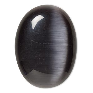 Cabochon, cat&#39;s eye glass (fiber optic glass), black, 40x30mm calibrated oval, quality grade. Sold individually.
