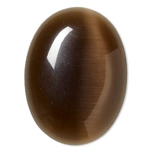 Cabochon, cat&#39;s eye glass (fiber optic glass), brown, 40x30mm calibrated oval, quality grade. Sold individually.
