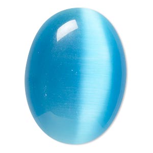 Cabochon, cat&#39;s eye glass (fiber optic glass), turquoise blue, 40x30mm calibrated oval, quality grade. Sold individually.