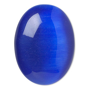 Cabochon, cat&#39;s eye glass (fiber optic glass), blue, 40x30mm calibrated oval, quality grade. Sold individually.