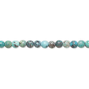 Bead, turquoise (stabilized), blue-green, 3-4mm round with matrix and 0.4-1mm hole, C- grade, Mohs hardness 5 to 6. Sold per 15-inch strand.