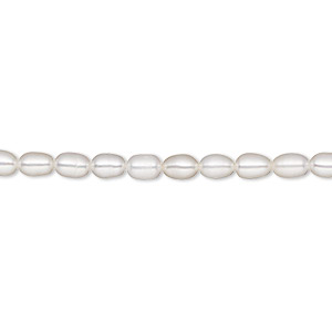 Pearl, White Lotus&#153;, cultured freshwater (bleached), white, 3.5-4mm rice, A- grade, Mohs hardness 2-1/2 to 4. Sold per 15-1/2&quot; to 16&quot; strand.