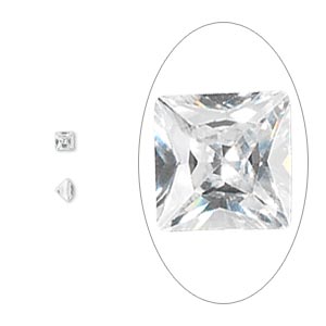 Gem, cubic zirconia, spinel white, 3mm faceted square, Mohs hardness 8-1/2. Sold per pkg of 5.