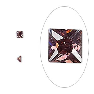 Gem, cubic zirconia, alexandrite purple, 3mm faceted square, Mohs hardness 8-1/2. Sold per pkg of 5.