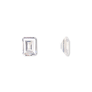 Gem, cubic zirconia, white, 9x7mm faceted emerald-cut, Mohs hardness 8-1/2. Sold individually.