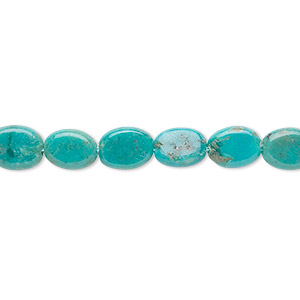 Bead, turquoise (dyed / stabilized), 8x6mm flat oval, B grade, Mohs hardness 3-1/2 to 4. Sold per 15-1/2&quot; to 16&quot; strand.