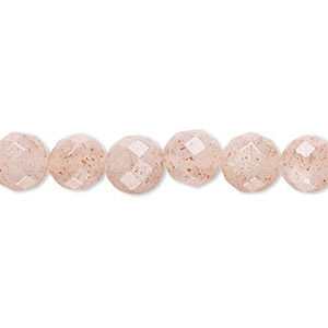 Bead, pink flake moonstone (natural), 8mm faceted round, B grade, Mohs hardness 6 to 6-1/2. Sold per 8-inch strand, approximately 25 beads.