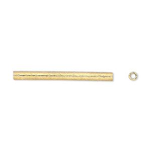 Bead, gold-finished copper, 30x2.5mm textured round tube. Sold per pkg of 4.