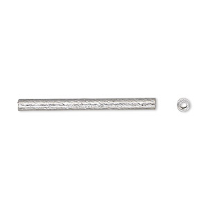Bead, silver-plated copper, 30x2.5mm textured round tube. Sold per pkg of 4.