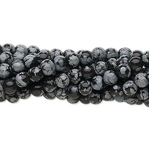 Bead, snowflake obsidian (natural), 4mm round, C grade, Mohs hardness 5 to 5-1/2. Sold per pkg of (10) 15-1/2&quot; to 16&quot; strands.