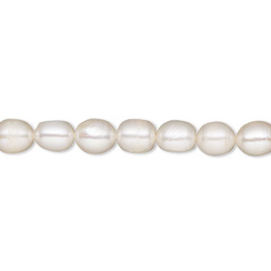 Pearl, White Lotus&#153;, cultured freshwater (bleached), white, 5-5.5mm rice, C grade, Mohs hardness 2-1/2 to 4. Sold per 15-1/2&quot; to 16&quot; strand.
