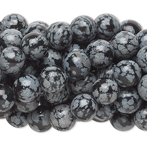 Bead, snowflake obsidian (natural), 8mm round, C grade, Mohs hardness 5 to 5-1/2. Sold per pkg of (10) 15-1/2&quot; to 16&quot; strands.