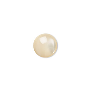 Cabochon, mother-of-pearl shell (natural), 10mm calibrated round, Mohs hardness 3-1/2. Sold per pkg of 4.