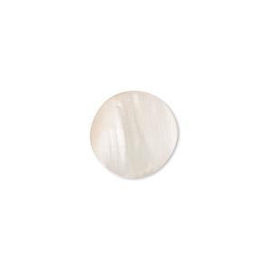 Cabochon, mother-of-pearl shell (natural), 14mm calibrated round, Mohs hardness 3-1/2. Sold per pkg of 2.