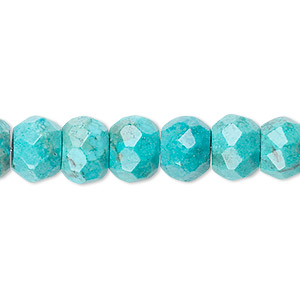 Bead, turquoise (dyed / stabilized), 10x7mm faceted rondelle, B grade, Mohs hardness 5 to 6. Sold per 15&quot; to 16&quot; strand.