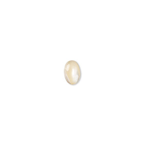 Cabochon, mother-of-pearl shell (natural), 6x4mm calibrated oval, Mohs hardness 3-1/2. Sold per pkg of 6.