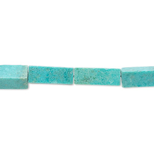 Bead, turquoise (dyed / stabilized), 13x5mm rectangle tube, B grade, Mohs hardness 5 to 6. Sold per 15&quot; to 16&quot; strand.