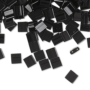 Bead, Miyuki, TILA&reg;, glass, opaque black, (TL401), 5mm square with (2) 0.8mm holes, fits up to 3mm beads. Sold per 10-gram pkg.