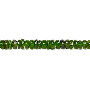 Bead, chrome diopside (natural), 3x1mm-4x2mm hand-cut rondelle, B grade, Mohs hardness 5-1/2 to 6. Sold per 8-inch strand, approximately 100-150 beads.