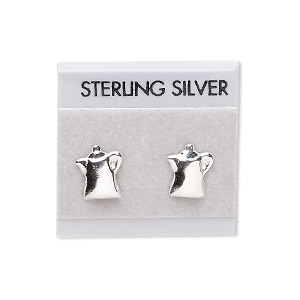 Earring card, flocked plastic, grey, 1x1-inch square with &quot;STERLING SILVER.&quot; Sold per pkg of 100.