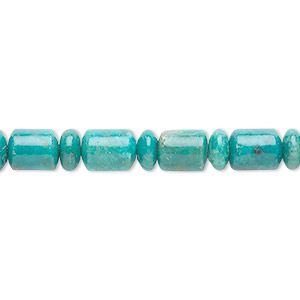 Bead, turquoise (dyed / stabilized), blue, 6x3mm rondelle and 8x6mm drum, C grade, Mohs hardness 5 to 6. Sold per 15&quot; to 16&quot; strand.