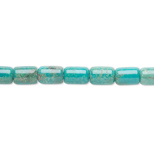 Bead, turquoise (dyed / stabilized), 7x5mm round tube, B grade, Mohs hardness 5 to 6. Sold per 15&quot; to 16&quot; strand.