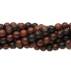 Bead, mahogany obsidian (natural), 4mm round, C grade, Mohs hardness 5 to 5-1/2. Sold per pkg of (10) 15-1/2&quot; to 16&quot; strands.
