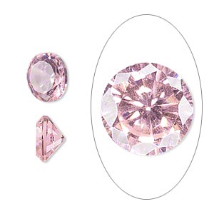 Gem, cubic zirconia, pink, 5mm faceted round, Mohs hardness 8-1/2. Sold per pkg of 5.