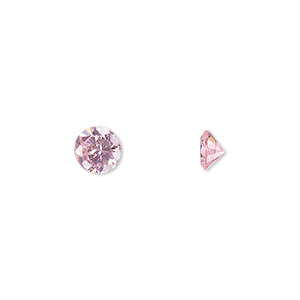 Gem, cubic zirconia, pink, 6mm faceted round, Mohs hardness 8-1/2. Sold per pkg of 2.