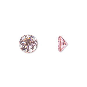 Gem, cubic zirconia, pink, 8mm faceted round, Mohs hardness 8-1/2. Sold individually.