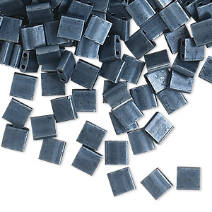 Bead, Miyuki, TILA&reg;, glass, opaque matte gunmetal blue, (TL2001), 5mm square with (2) 0.8mm holes, fits up to 3mm beads. Sold per 40-gram pkg.