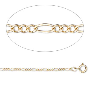 Chain, 14Kt gold, 1.3mm beveled figaro, 20 inches with springring clasp. Sold individually.