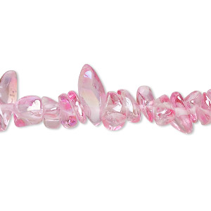 Bead, glass, pink AB, small chip. Sold per 34-inch strand.
