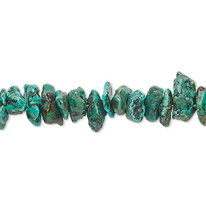 Bead, turquoise (dyed / stabilized), blue-green, medium chip, Mohs hardness 5 to 6. Sold per 15-1/2&quot; to 16&quot; strand.