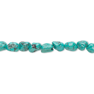 Bead, turquoise (dyed / stabilized), blue-green, small pebble, Mohs hardness 5 to 6. Sold per 15-1/2&quot; to 16&quot; strand.