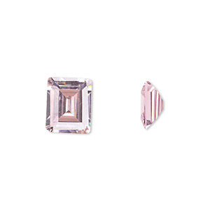 Gem, cubic zirconia, pink, 10x8mm faceted emerald-cut, Mohs hardness 8-1/2. Sold individually.