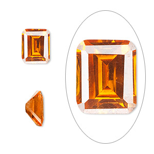 Gem, cubic zirconia, orange, 10x8mm faceted emerald-cut, Mohs hardness 8-1/2. Sold individually.