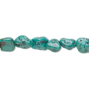 Bead, turquoise (dyed / stabilized), blue-green, medium to large pebble, Mohs hardness 5 to 6. Sold per 15-1/2&quot; to 16&quot; strand.