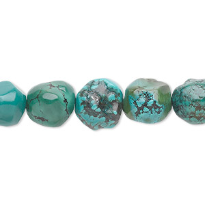 Bead, turquoise (dyed / stabilized), blue-green, medium to large faceted pebble, Mohs hardness 5 to 6. Sold per 15-1/2&quot; to 16&quot; strand.