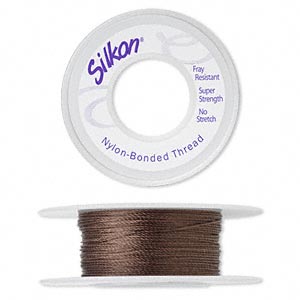 Thread, Silkon&reg;, bonded nylon, heavyweight #3, dark brown. Sold per 20-yard spool.