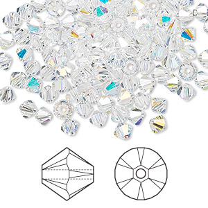 Bead, Crystal Passions&reg;, crystal AB, 4mm bicone (5328). Sold per pkg of 144 (1 gross).