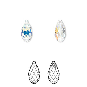 Drop, Crystal Passions&reg;, crystal AB, 11x5.5mm faceted briolette pendant (6010). Sold per pkg of 24.
