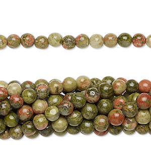 Bead, unakite (natural), 4mm round, C grade, Mohs hardness 6 to 7. Sold per pkg of (10) 15-1/2&quot; to 16&quot; strands.