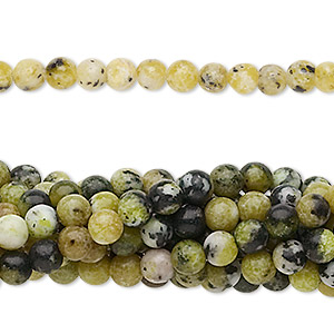 Bead, yellow &quot;turquoise&quot; (serpentine and quartz) (natural), 4mm round, C grade, Mohs hardness 2-1/2 to 6. Sold per pkg of (10) 15-1/2&quot; to 16&quot; strands.