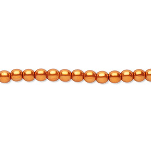 Bead, Czech pearl-coated glass druk, copper, 4mm round. Sold per 15-1/2&quot; to 16&quot; strand.
